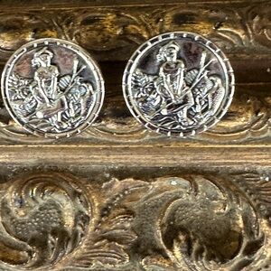 Vintage 1960 Hickok USA silver Victorian scene large round cuff links